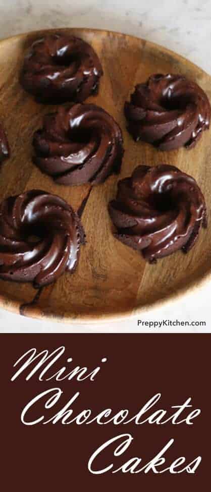 A rich and decadent chocolate cake covered with a smooth as silk chocolate ganache... I didn't want to share! The solution was mini-chocolate cakes! No need to portion and cut. Make everyone happy :) @PreppyKitchen