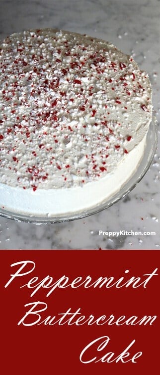 An easy and delicious holiday cake. It didn't look kitschy when I added scrumptious peppermint crumble atop the vanilla buttercream. Too good to share. @PreppyKitchen