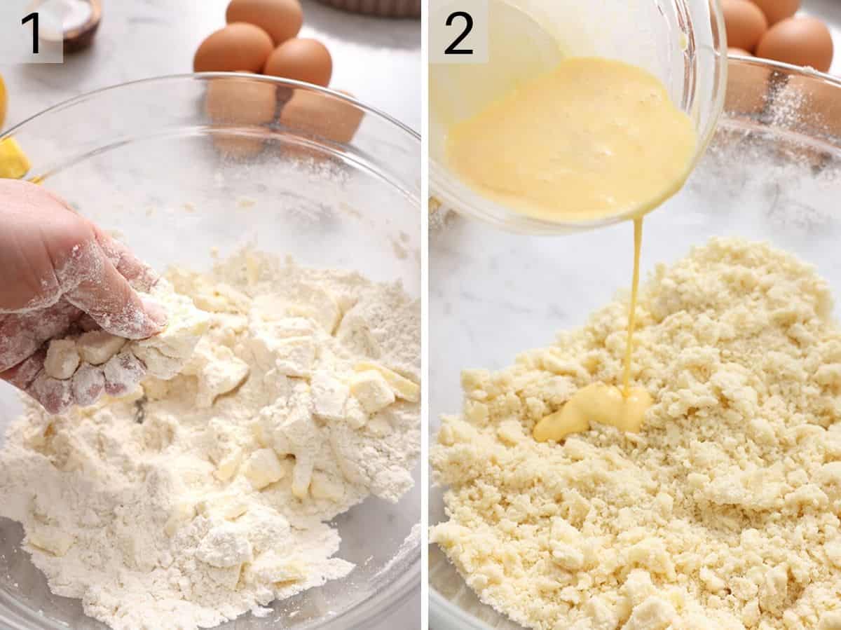 Two photos showing how to make a pie crust