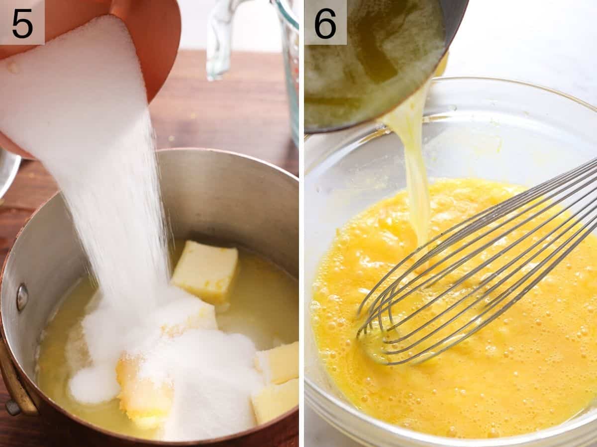 Two photos showing how to make lemon curd
