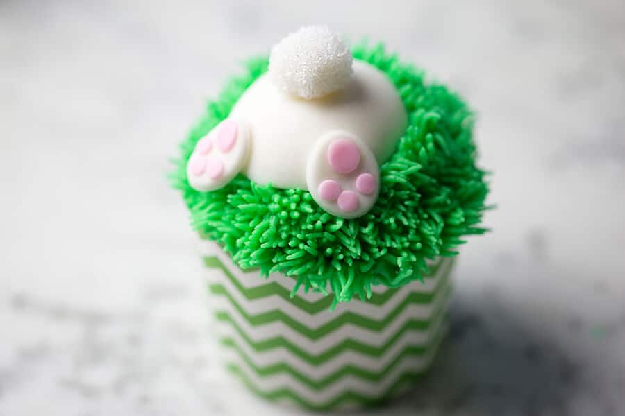 A photo of a cute bunny butt cupcake.