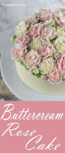 Buttercream roses in pink and white make the most beautiful cake. They're elegant and timeless (not to mention tasty). @PreppyKitchen