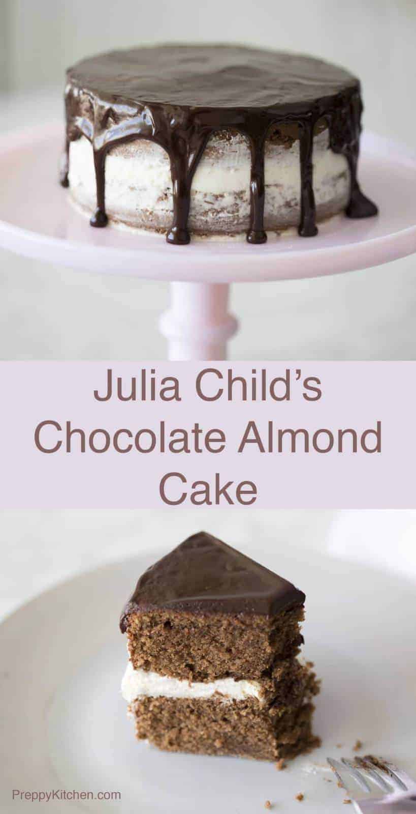 Julia Child's amazing Reine de Saba avec Glaçage au Chocolat (Chocolate Almond Cake), made in two layers with an amazing marzipan buttercream filling.Click over for full recipe.