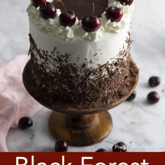 black forest cake on a cake stand