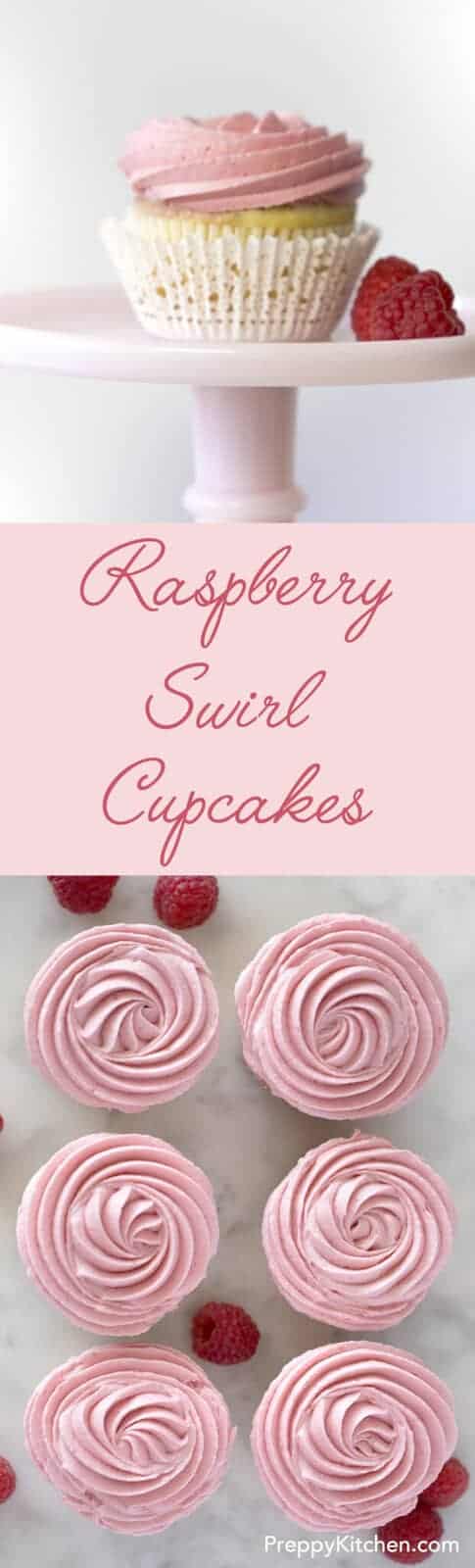 Coconut vanilla cupcakes topped with buttercream infused with raspberries to give the perfect color and a refreshing zing. Click over for full recipe and video.