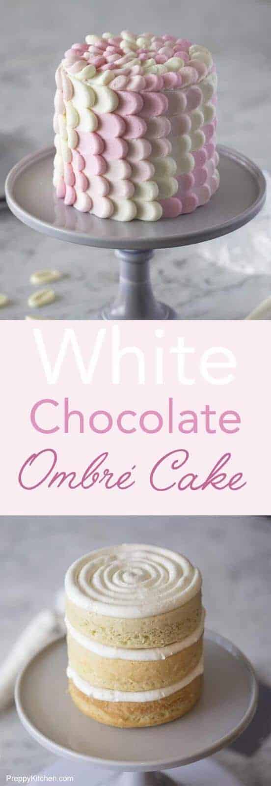 A simple but delicious vanilla cake is covered in and filled with white chocolate buttercream with a delicate ombré petal effect. Click over for full recipe and video.