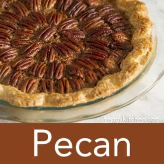 pecan pie in a glass pie dish