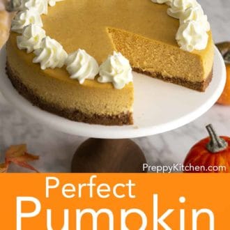 pumpkin cheesecake on a cake stand