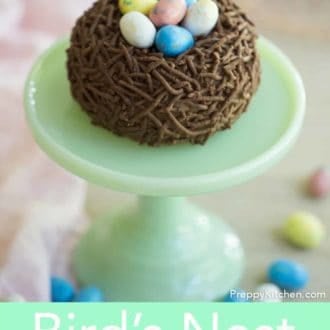 birds nest easter cake on a cake stand