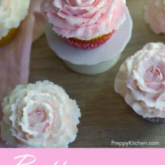 Pinterest graphic of several buttercream rose cupcakes
