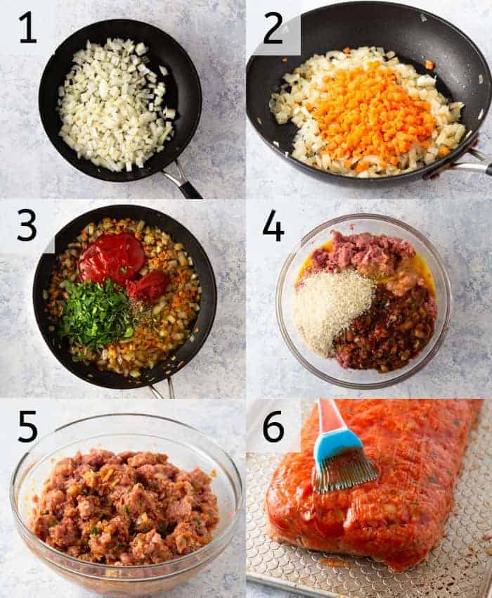 A photo showing steps on how to make turkey meatloaf.