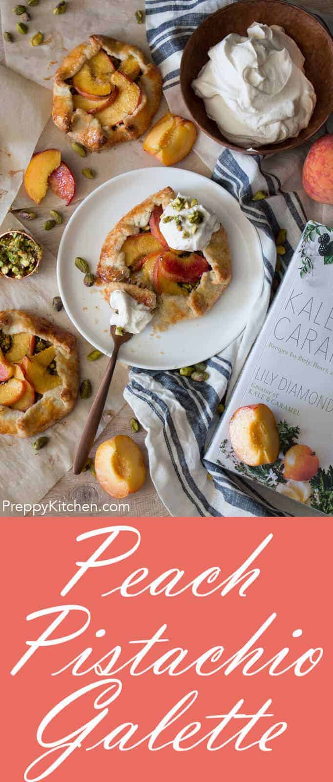 The most amazing peach and pistachio galettes with a dreamy rosewater cardamom cream. This incredible recipe is from the new cookbook by Kale & Caramel.
