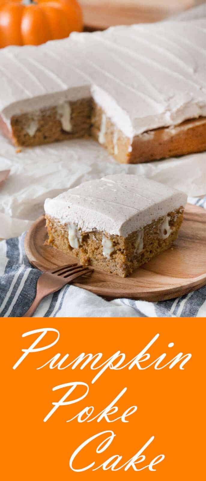 Moist pumpkin cake poked and filled with a rum-spiked vanilla pudding then covered in a spice-infused browned buttercream.