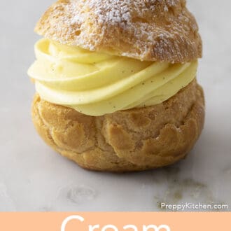 A cream puff on a table.