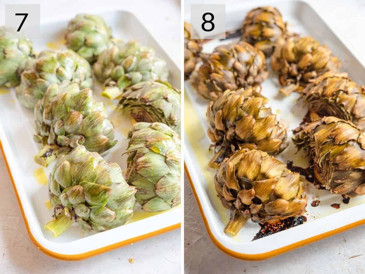 Two photos showing before and after roasting