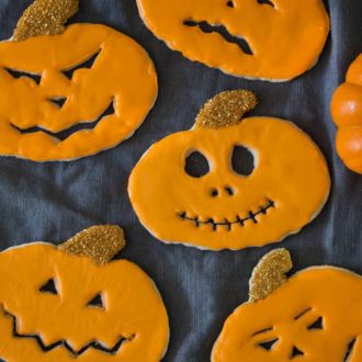 A photo of Jack-O-Lantern Cookies.