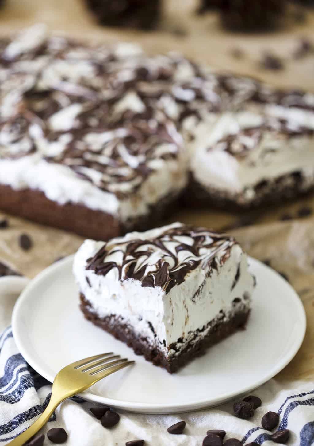 A photo of a Marshmallow Brownie on a plate.