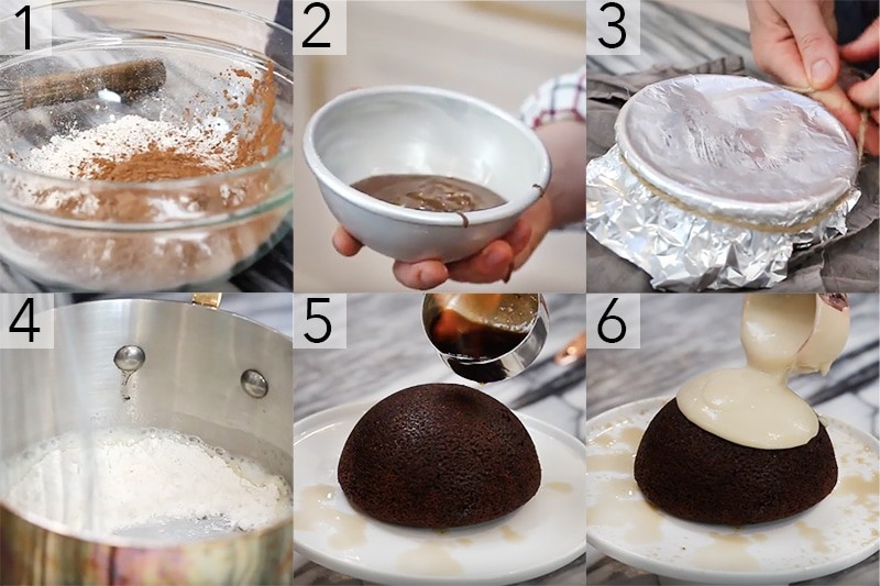 A photo showing steps on how to make Christmas pudding.