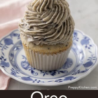 oreo cupcake with oreo frosting on a plate