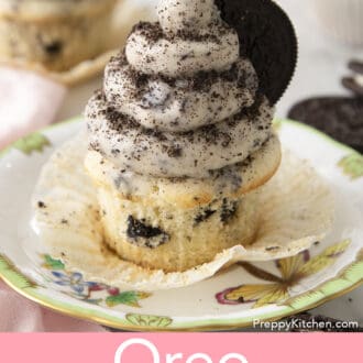 oreo cupcake with oreo frosting on a plate