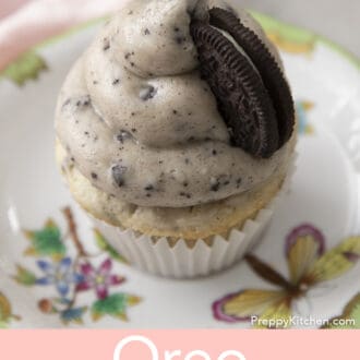oreo cupcake on a floral plate