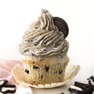 An Oreo cupcake with a massive dollop of Oreo buttercream.