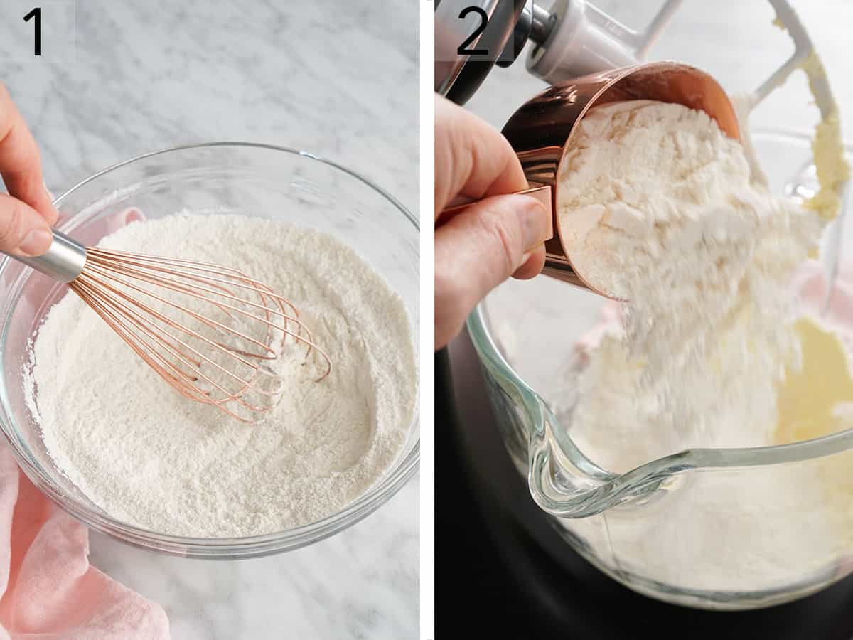 Dry ingredients being mixed into butter for Oreo Cupcakes.