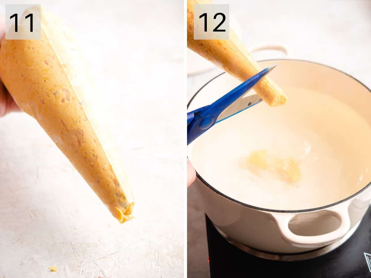 Two photos showing how to cook gnocchi