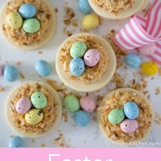 easter cookies with colorful chocolate eggs