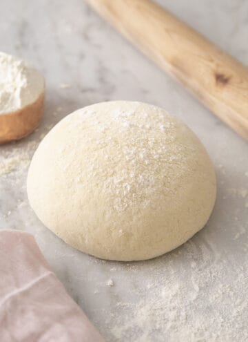 A ball of Pizza Dough ready to be rolled out.