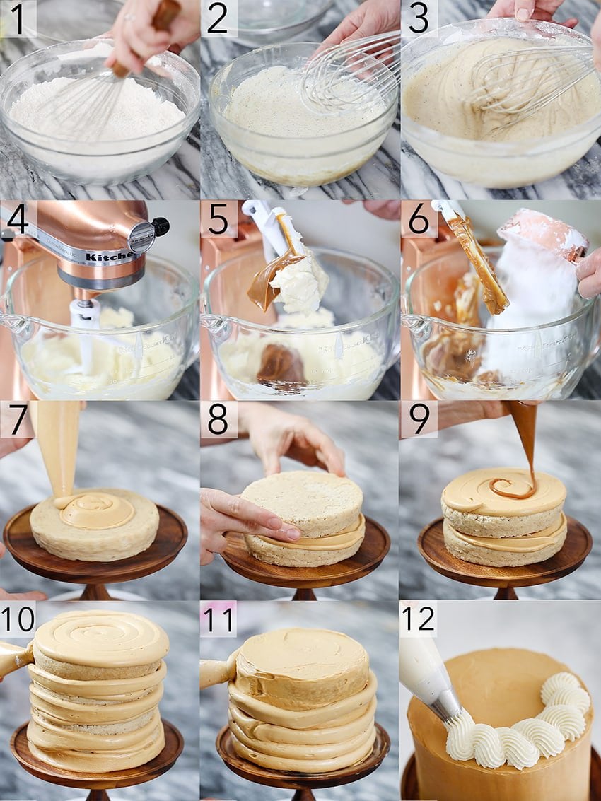 A photo showing steps on how to make a Dulce de Leche Cake.