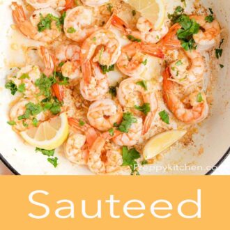 A pinterest graphic for sauteed shrimp