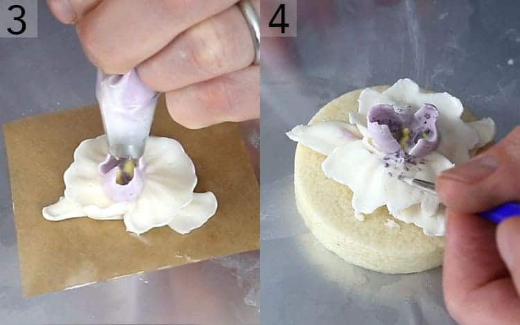 two photos showing the steps to complete buttercream