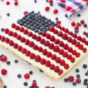 American Flag Cake made with blueberries and raspberries