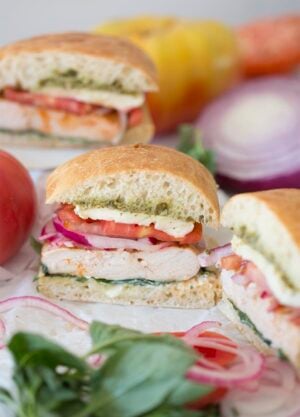 photo of chicken sandwiches on a table