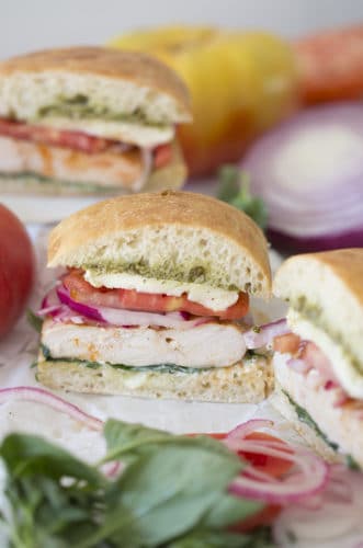 photo of chicken sandwiches on a table