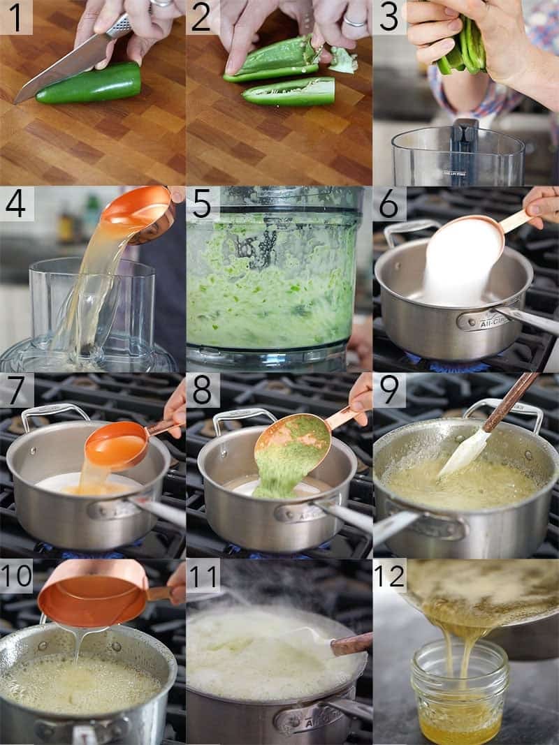 A photo grid showing steps to make jalapeño Jelly
