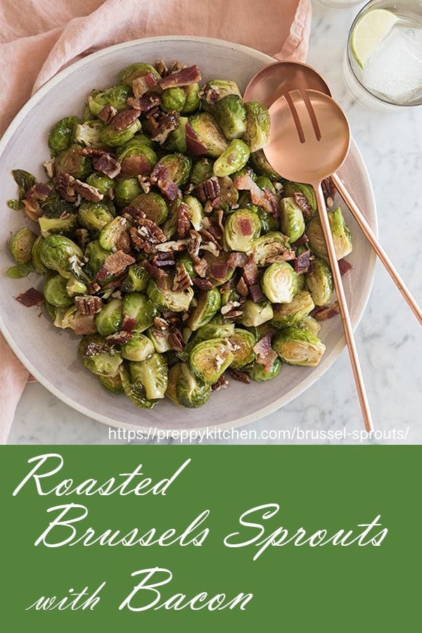 These brussels sprouts are little flavor bombs! Roasted with bacon, candied pecans and a nice drizzle of balsamic vinegar, they're just about perfect! The sprouts have a wonderful peccant almost mustardy taste on their own and are just amazing with a little help from some sweet, salty, crunchy friends.