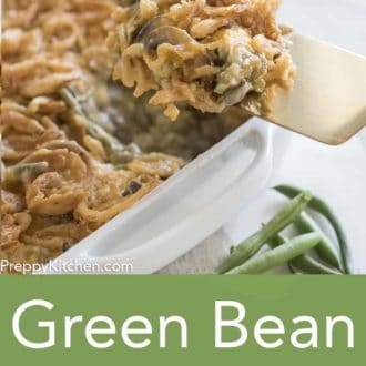 green bean casserole in a casserole dish