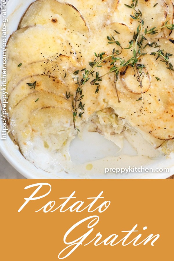 This easy to make and delicious gratin has lots of cheesy potatoes complimented with garlic and leeks.