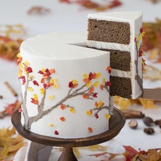 A spice cake covered in a buttercream tree