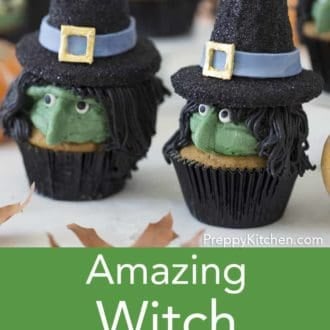 halloween witch cupcakes in black cupcake papers