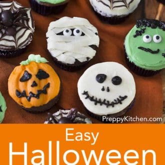 various cupcakes with halloween decoration