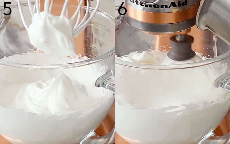 Italianmeringue buttercream being mixed in a stand mixer.