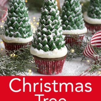 christmas tree cupcakes dusted with powdered sugar