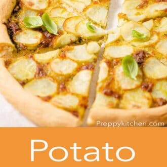 A pinterest graphic of a potato pizza