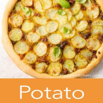 A pinterest graphic of a potato pizza