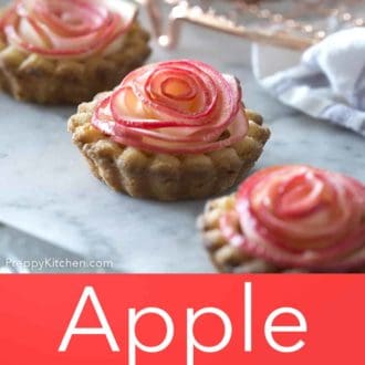 A pinterest graphic of apple rose tarts