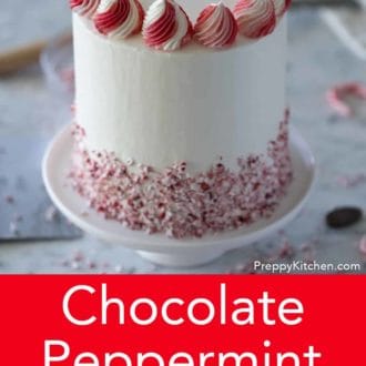 A piece of Chocolate Peppermint Cake on a white marble table