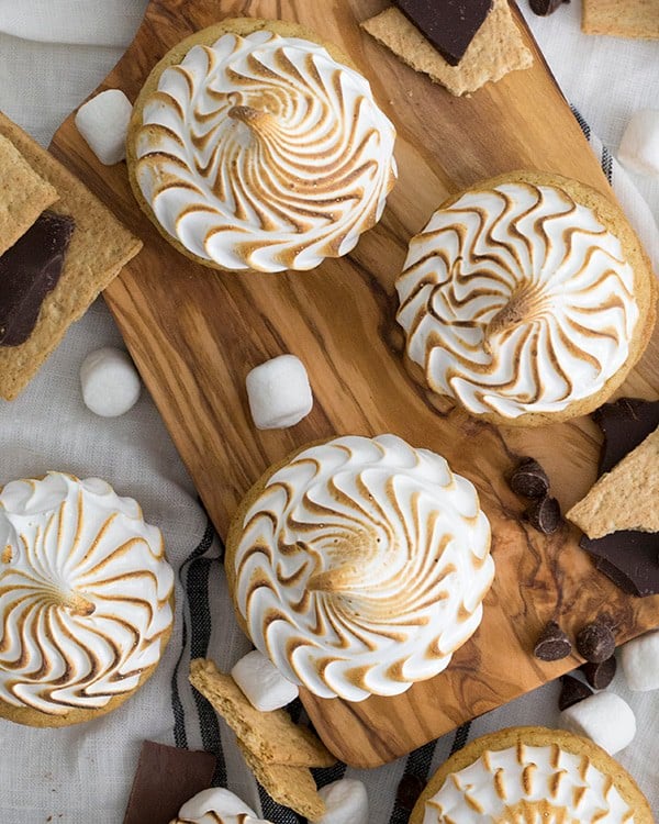 A photo of the tops of s'mores cookie cups.
